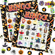 JOYIN - Juego de bingo de Halloween para 28 jugadores, ideal para actividades escolares, de aula y familiares.