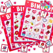 JOYIN - Juego de bingo de San Valentín para 28 jugadores, tarjetas de bingo para fiestas infantiles, juegos de