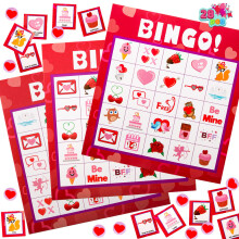 Tarjetas de juego de bingo de San Valentín JOYIN (5x5) - 28 jugadores para juegos de cartas de fiesta para niños