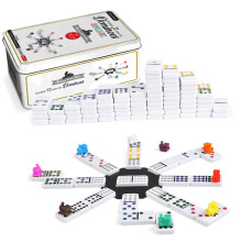 ERLLE Dominospel. Premium Classic Domino met 55 gekleurde stukjes, Double Twelve. Duurzame blikken doos. Kinderen,