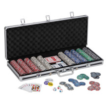 Fat Cat Bling 13,5 gram Texas Hold 'em Clay Poker Chipset met aluminium behuizing, 500 gestreepte dobbelsteenfiches