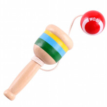 Copo de madeira Kendama para habilidades, brinquedo tradicional vermelho, melhora a coordenação e os