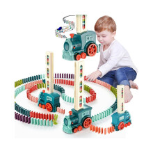 Train électrique Domino pour enfants, ensemble de voitures, son et lumière, pose automatique de dominos en briques