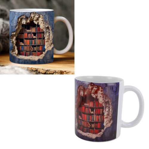 Library Shelf Cup Ceramic Multifunctional 3D Library Bookshelf Coffee Mug for Home