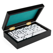 Jeu de société classique original Legacy Deluxe Double-6 Dominoes, ensemble de 28 dominos dans un étui en bois