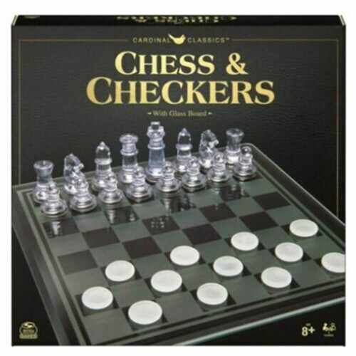 Spiel Schach & Dame mit Glasbrett