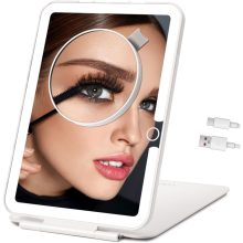 Specchio da trucco da viaggio ricaricabile LUKYMIRO con luci, specchio da trucco portatile illuminato con ingrandimento