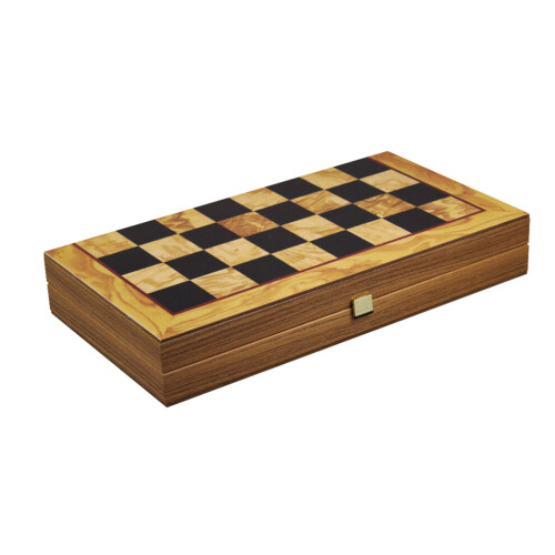 Manopoulos Chess & Backgammon Set Burl Olive 19 tuumaa 1