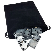 Marion & Co. Domino Double Six 6 Zilver met Spinners Jumbo Toernooi Professionele Maat in Zwart Elegant Fluweel