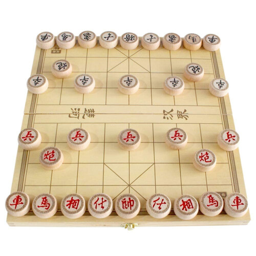 Luoyer Conjunto de jogo de viagem Xiangqi de xadrez chinês dobrável de madeira de 14 polegadas com peças