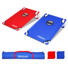 GoSports Set da gioco Cornhole portatile con struttura in PVC, 8 sacchetti di fagioli e custodia da viaggio, rosso;