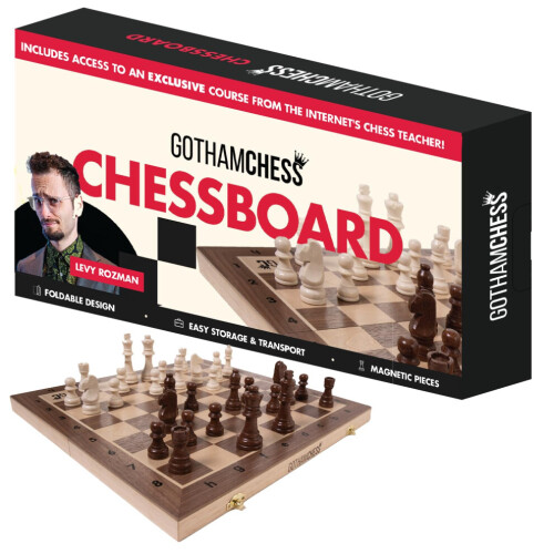 GothamChess Board- Foldable  Magnetic Pieces  Quality Wood  Fitted Storage  Includes Course by International Master