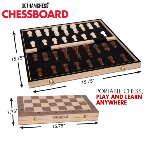 GothamChess Board- Foldable  Magnetic Pieces  Quality Wood  Fitted Storage  Includes Course by International Master 2