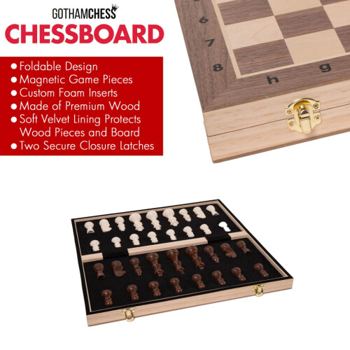 GothamChess Board- Foldable  Magnetic Pieces  Quality Wood  Fitted Storage  Includes Course by International Master 1