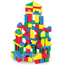 Melissa & Doug Houten Bouwstenen Set - 100 Blokken in 4 Kleuren en 9 Vormen Klassiek Kinderspeelgoed Gekleurd