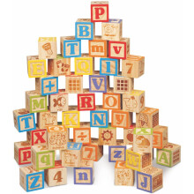 Maxim Deluxe houten ABC-blokken. Extra grote set met gegraveerde babyalfabetletters, tel- en bouwblokken.