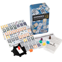 Dominos Train Mexicain, Jeu de Dominos Double Douze pour Adultes, Boîte en Métal, 91 Pièces, Cadeau pour Famille