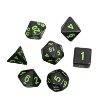 Conjunto de dados DND marmorizados em preto meia-noite e verde neon, conjunto de 7 peças, dados para