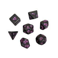 Conjunto de dados DND preto meia-noite e rosa neon, conjunto de dados de 7 peças, dados para jogos de
