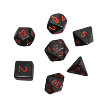 Conjunto de dados DND marmorizados em preto meia-noite e vermelho neon, conjunto de dados de 7 peças,