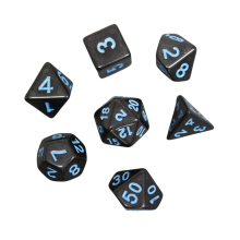 Conjunto de dados DND marmorizados em preto meia-noite e azul neon, conjunto de dados de 7 peças, dados