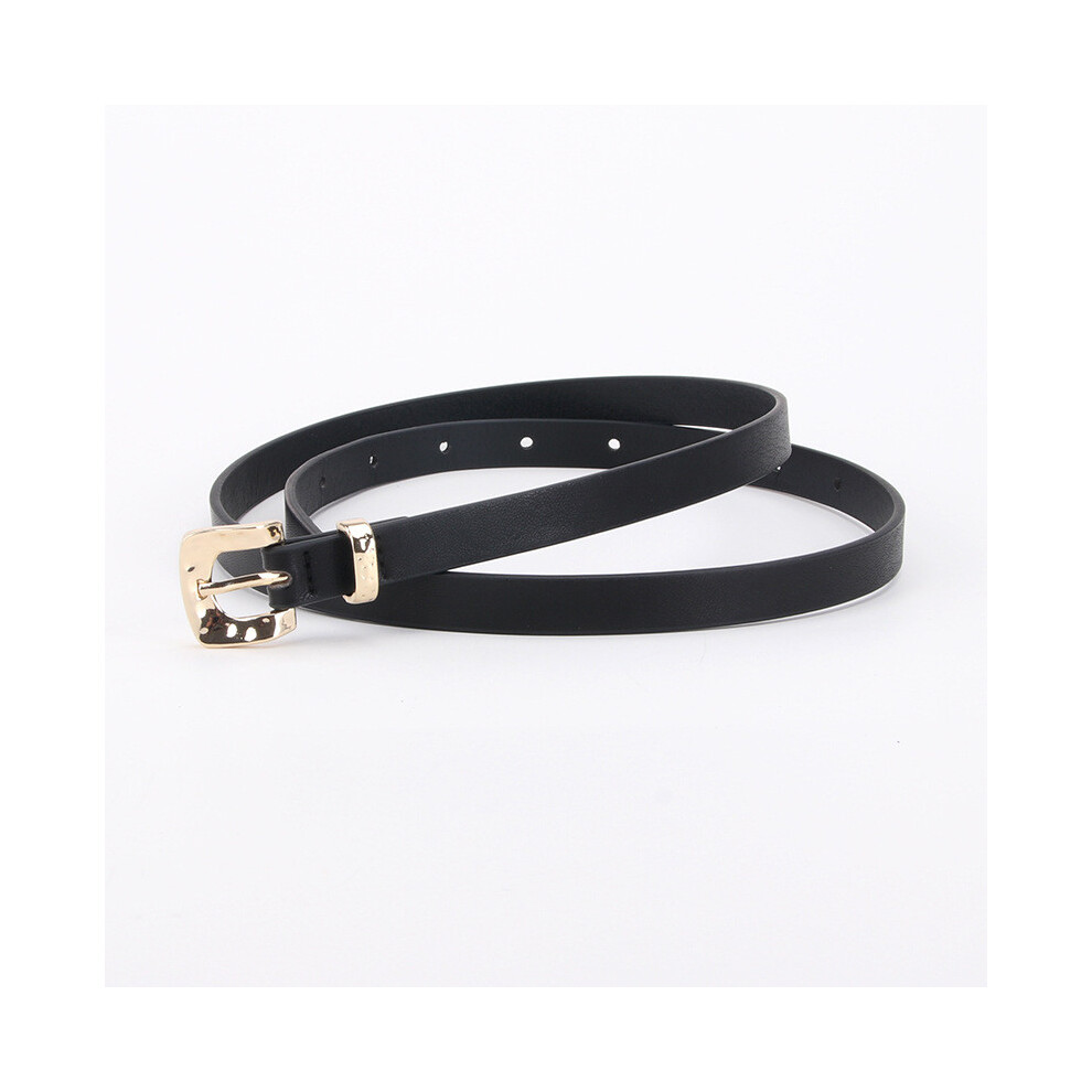 (Black)Ceinture tendance en cuir PU taille fine avec boucle épingle femme robe ceinture jean