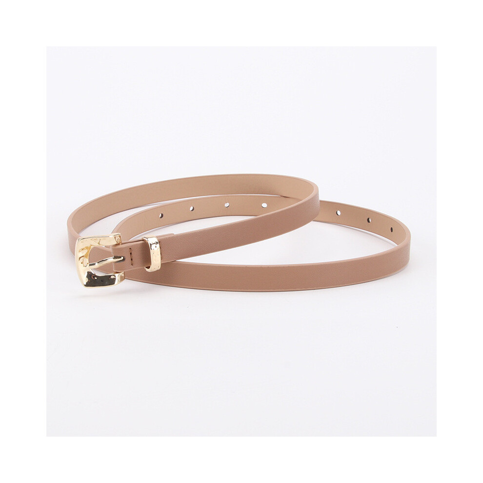 (Khaki)Ceinture tendance en cuir PU taille fine avec boucle épingle femme robe jean ceinture