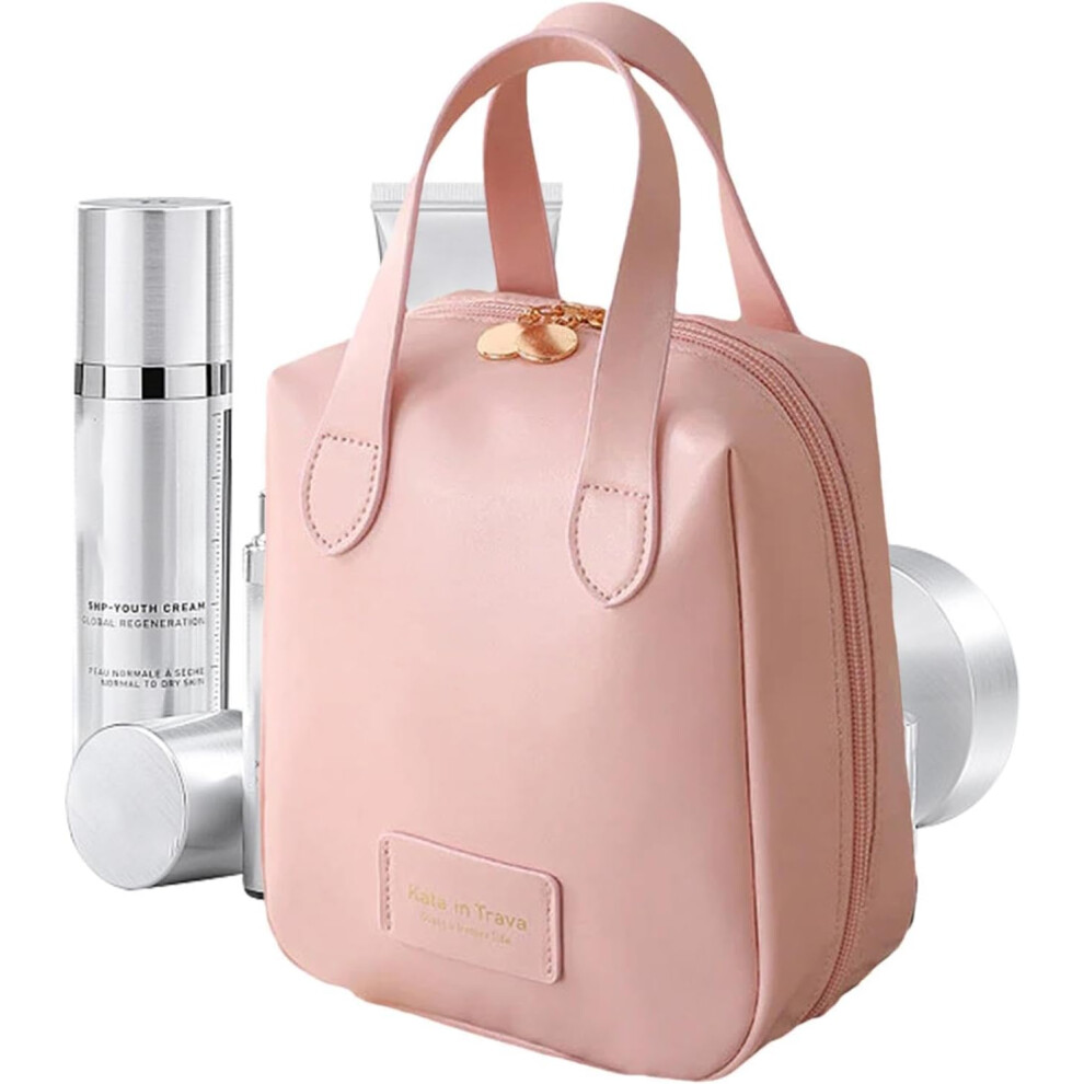 (Pink) Toiletry Bag for Women, Makeup Storage Bag - Makeup Cosmetic Travel Bag | Waterproof Travel Bag for Toiletries with Carry Handle for Daily Use, White