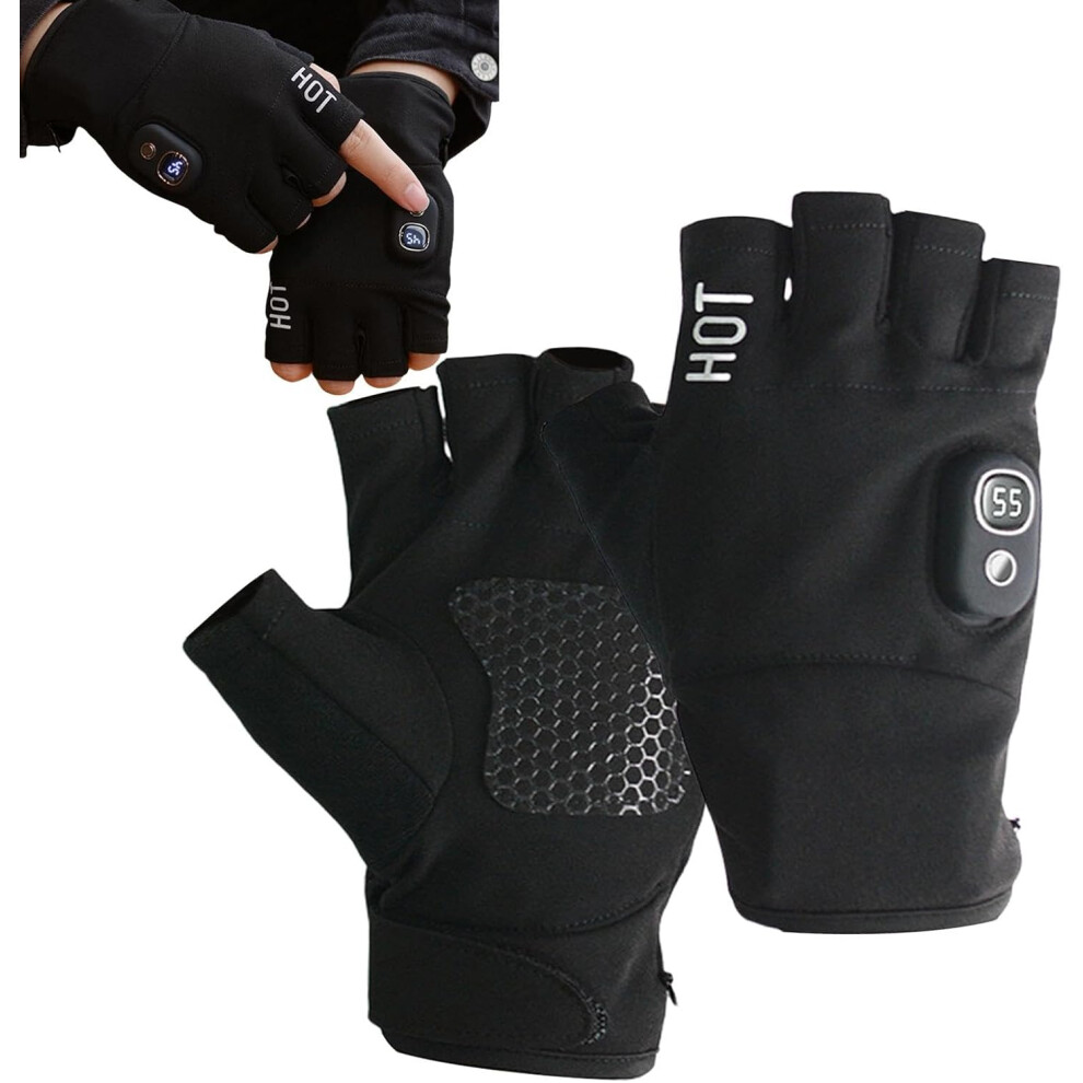 Warming Gloves, Heated Fingerless Gloves - Heated Fingerless Motorcycle Gloves, 3 Temperature Settings, Heated Work Gloves, Hand Warmers, Winter