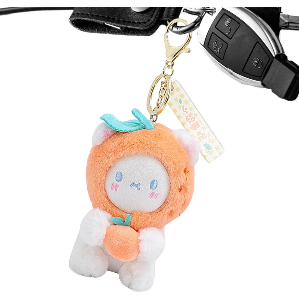 (Orange1) Bear Doll Pendant Keychain, Bear Plush Bag Pendants Keychain Pendant, Japanese Keychain Doll with Fruit Couple Key Ring for Bag & Backpack