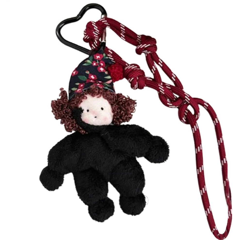 (Black) Bag Charm Plush,Car Keyring Decoration | Cute Keychain Accessory for Women Girls, Curly Hair Doll Decorative Accessories, Purse Bag Charm