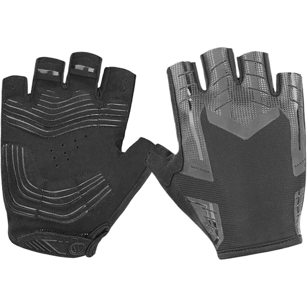 (M, Black) Biking Gloves for Men - Padded Half Finger Riding Gloves - Shockproof Reflective Hiking Gloves for Sports, Camping, Gym, Fitness