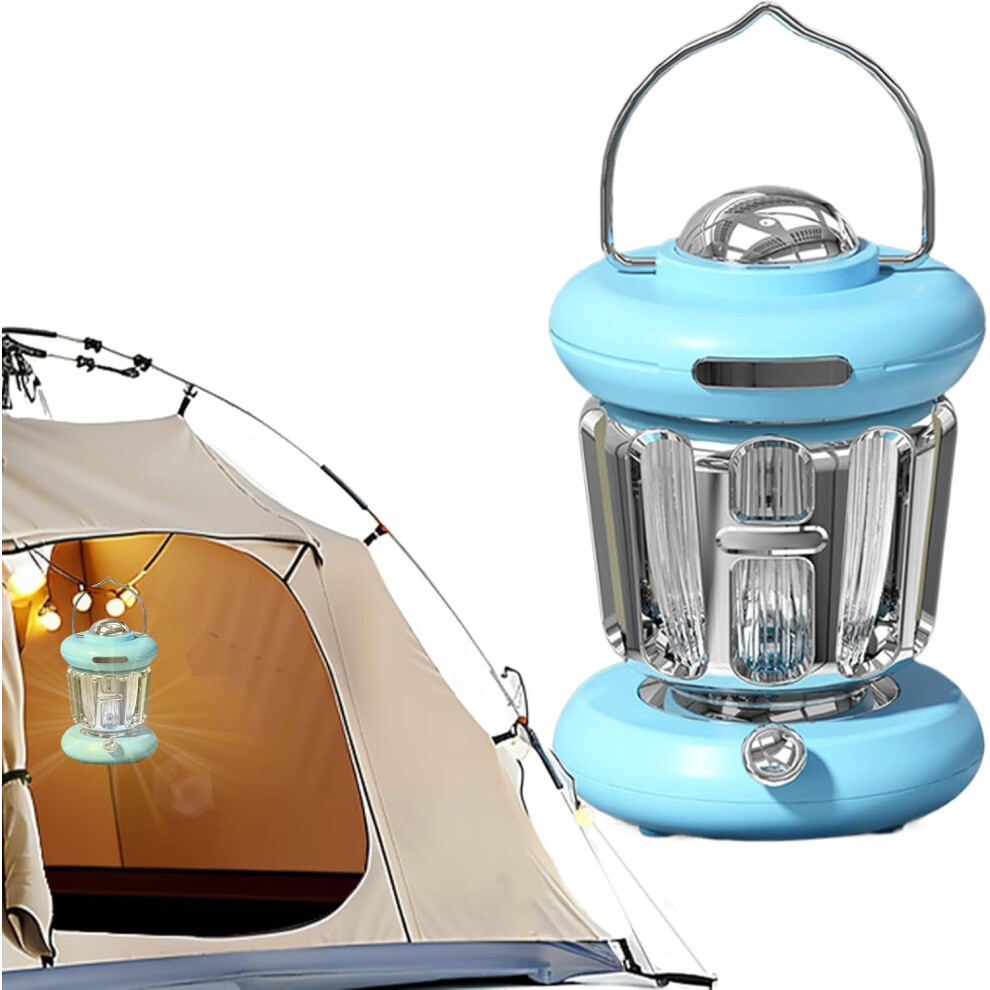 (Blue) Hangable Camping Lanterns | Outdoor Portable Lights | Handheld Camping Lantern, Bright Camping Lights Lamp, Vintage Rechargeable Survival Tools