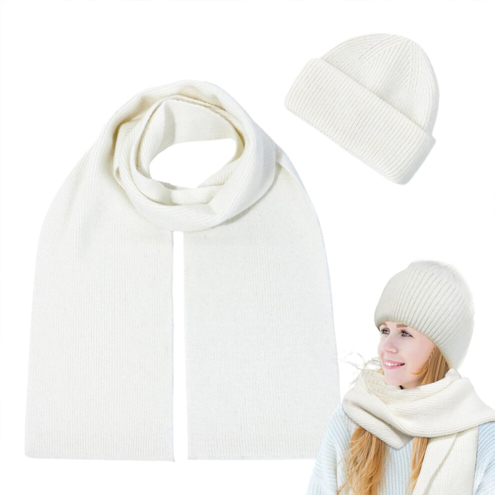 (White) Fashion Scarf for Women Knitted Hat - Winter Women's Warm Scarf | Portable Hat Scarf Set, Multipurpose Beanie Hats for Daily Use, Camping