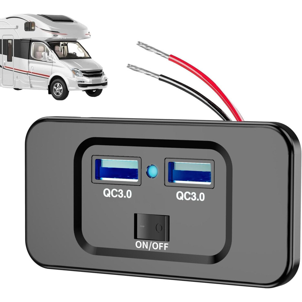(Blu-ray) RV USB Outlet 12V Wall Mount - 72W Black RV USB Ports Wall Mount,RV Phone Charger, USB Outlet Adapter Replacement, Car USB Socket Charger Adapter for