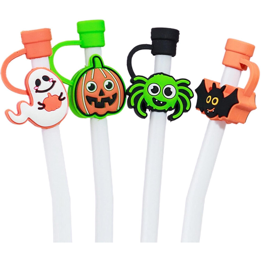 Halloween Straw Toppers,4 Straw Tips Cover Ghost | Dustproof Bat Spider Ghost Straw Covers, Cute Straw Topper for 8mm Straws, Reusable Drinking Straw