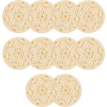 Wooden Drink Coasters, Glass Coasters Made of Wood, Set of 10 Creative Tea Coasters with Geometric Pattern, Reusable Round Coasters, Heat Resistant