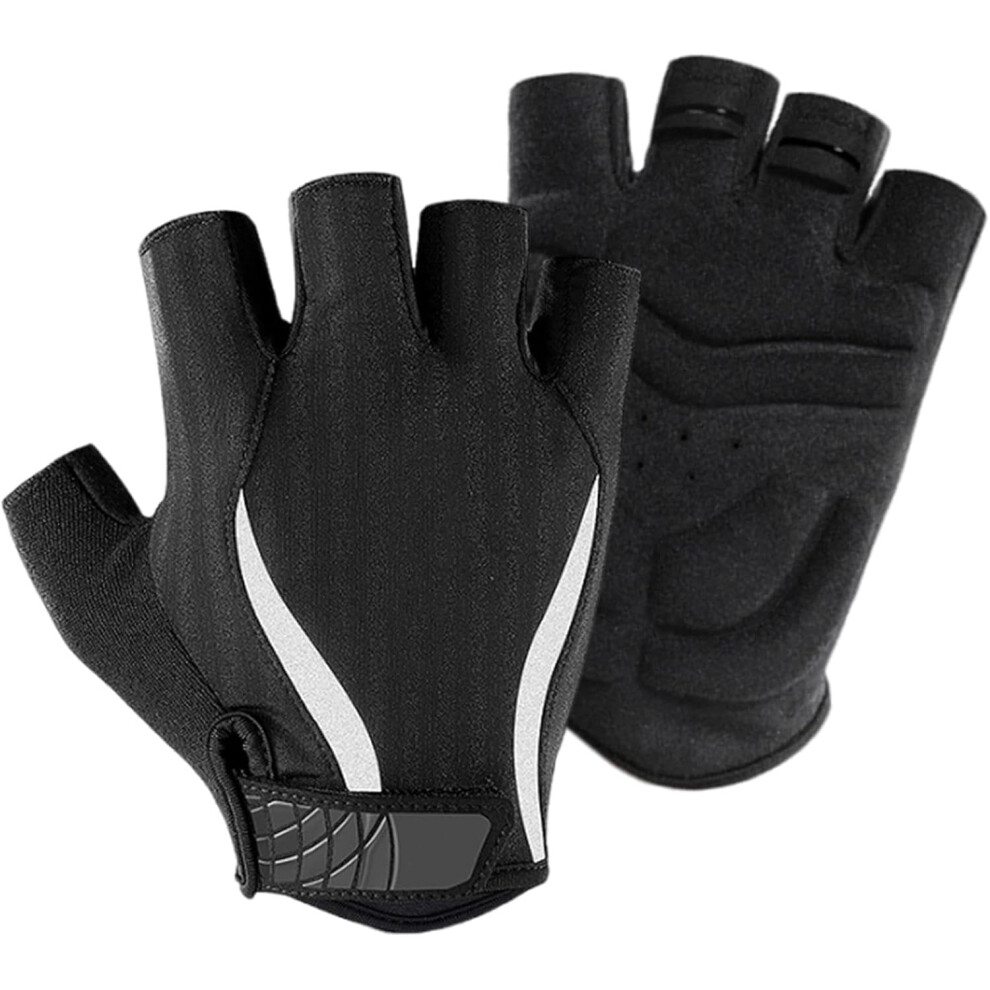 (M, Black) Cycling Gloves - Half Finger Protective Gloves - Breathable Shock-Absorbing Gloves, Reflective Mittens for Cycling Biking Sporting Driving