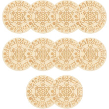 (No. 1) Wooden Drink Coasters, Glass Coasters Made of Wood, Set of 10 Creative Tea Coasters with Geometric Pattern, Reusable Round Coasters, Heat Resistant