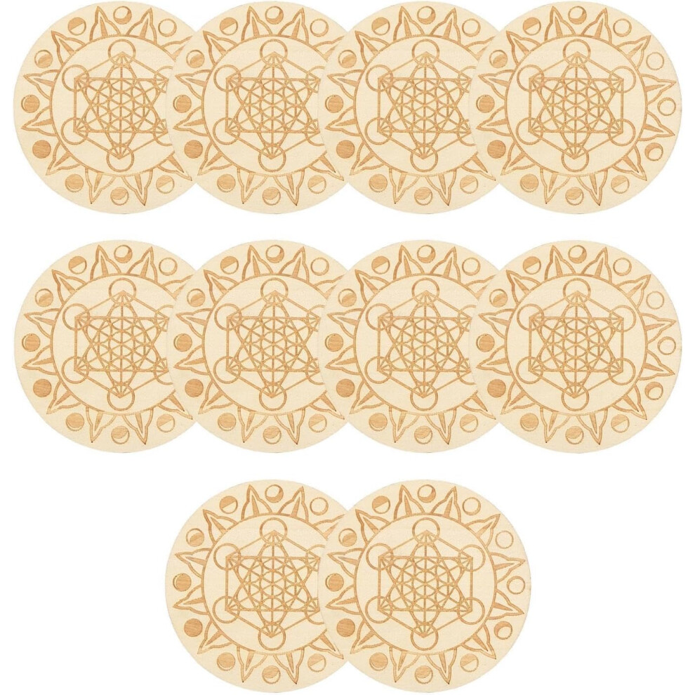 (No. 1) Wooden Drink Coasters, Glass Coasters Made of Wood, Set of 10 Creative Tea Coasters with Geometric Pattern, Reusable Round Coasters, Heat Resistant