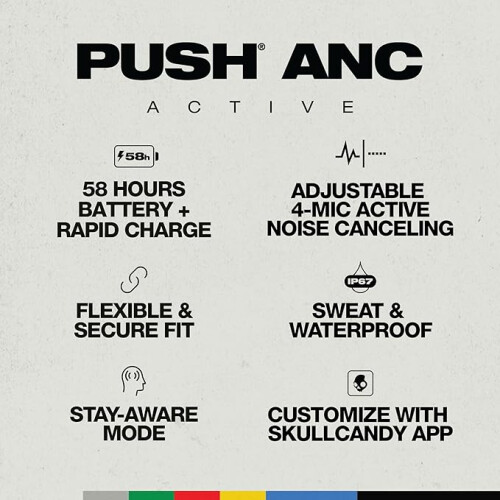 Skullcandy Skullcandy Push ANC Active In-Ear Wireless Earbuds, 58 Hr Battery, IP67 Waterproof 1