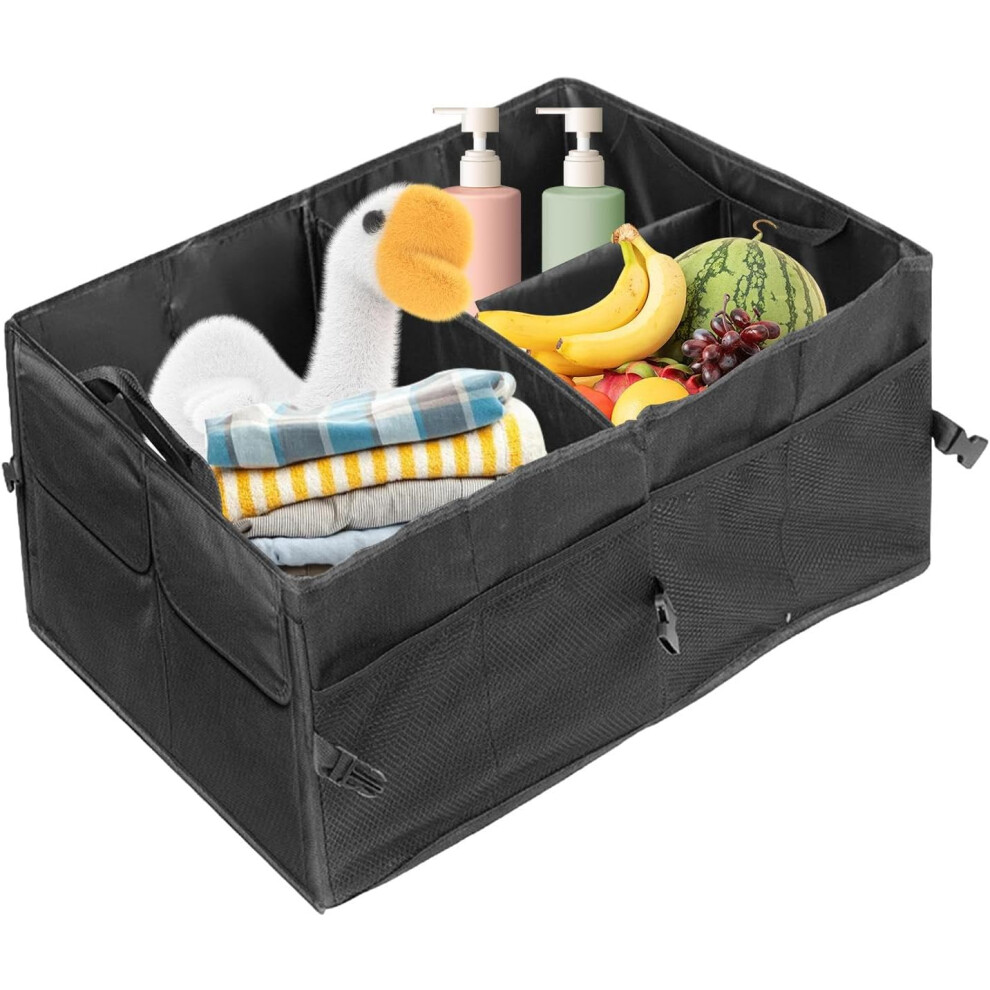 Car Organizers And Storage - Car Grocery Organizer Foldable Trunk Organizer | Multiple Compartments Trunk Storage Box, Large Trunk Organizer For Car Black