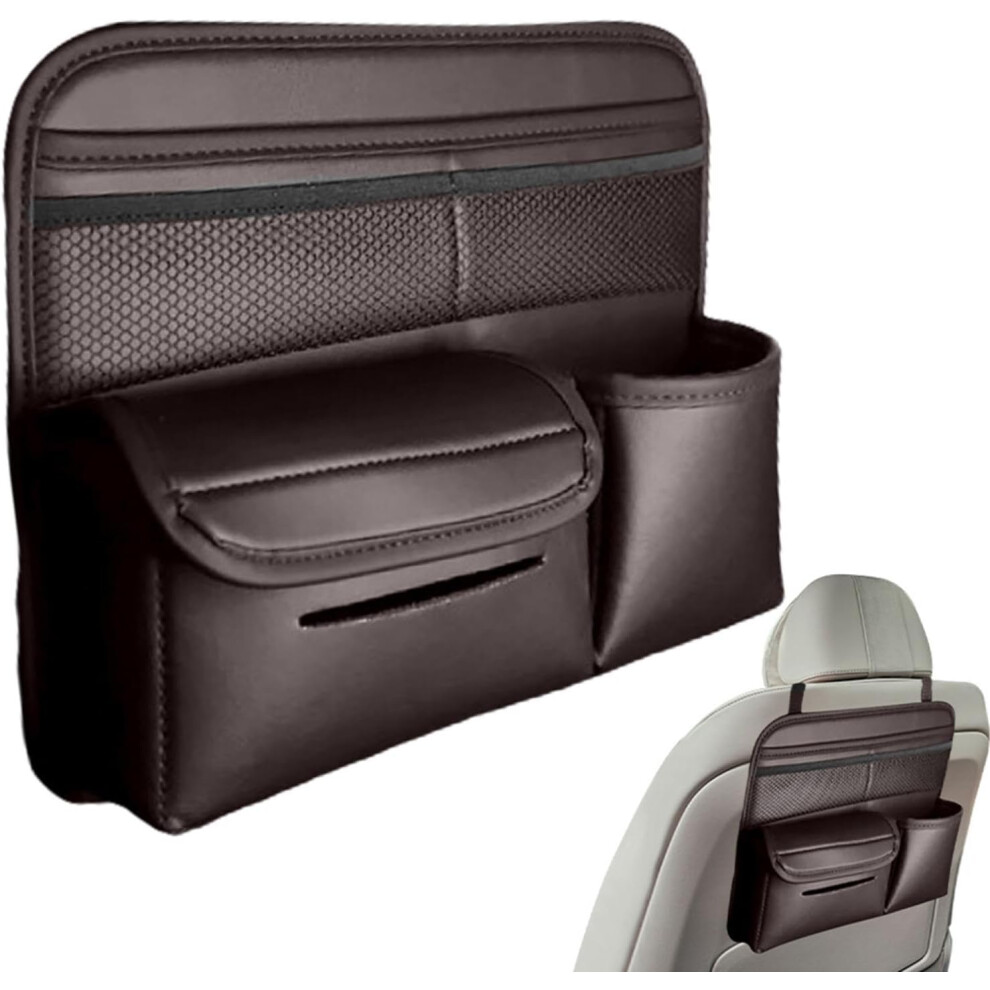(Brown) Backseat Car Organizer | Tissue Holder Car Storage Organizer Car Seat Bag,Car Seat Storage Bag, Multi-Pocket Car Storage Box, Car Seat Storage