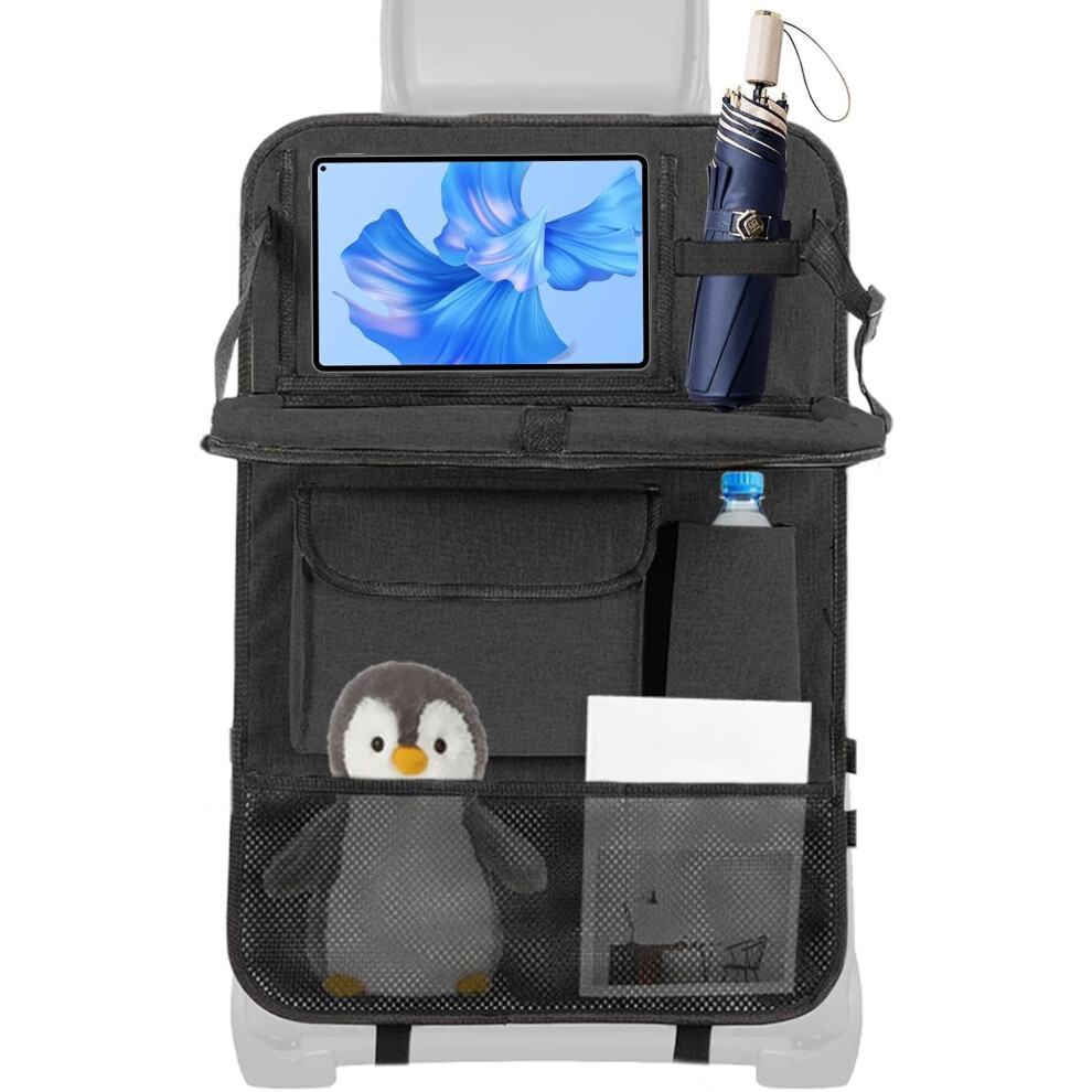 (Black) Car Back Seat Storage Organiser, Back Seat Organiser, Kick Mats Back Seat Protector Cover, Multiple Pockets, Waterproof Oxford Fabric Organise
