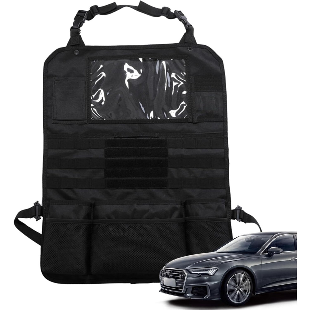 (Black) Car Back Seat Organiser, Car Back Seat Storage | Back Seat Car Organiser | Step Mats For Road Trips, Car Organiser And Storage For Drinks, Tab Black