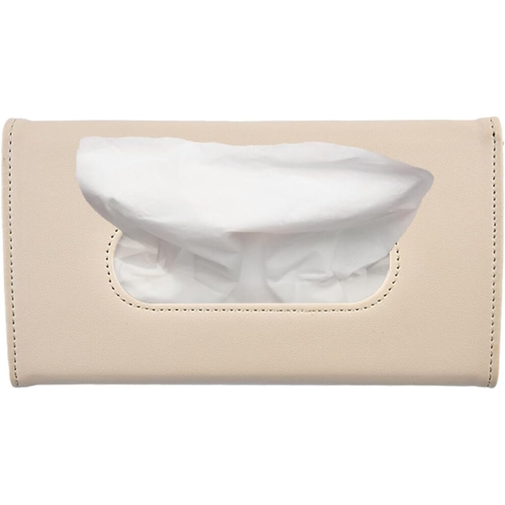 (Beige) Leather Tissue Holder For Car | Center Console Napkin Box | Vehicle Sun Visor Tissues Dispenser Napkin Box Tissue Case For Backseat Beige