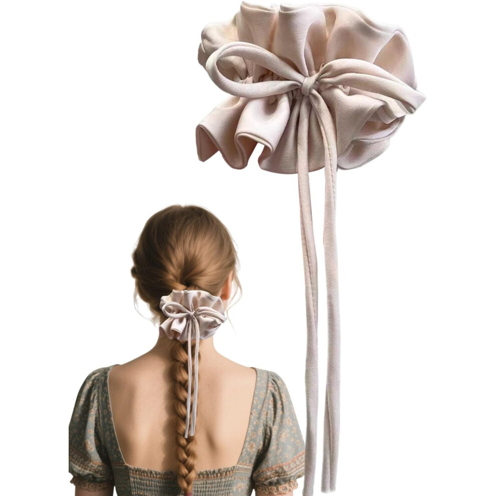 (Creamy) Hair Bobbles with Fabric Cover - Stretchy Hair Bobbles with Bows, Elastic Rubber Bands with Soft Hold, Girls Hairstyle Accessories for Parties &