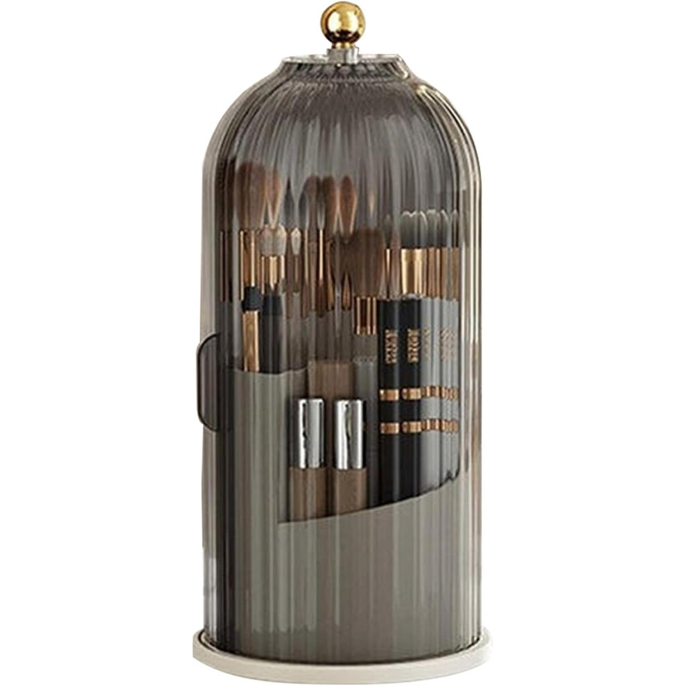 (Black) Rotating Makeup Organiser, Dust And Waterproof Makeup Brush Holder, Makeup Brush Holder With Transparent Lid, 360 Degree Rotating Desk Storage Black