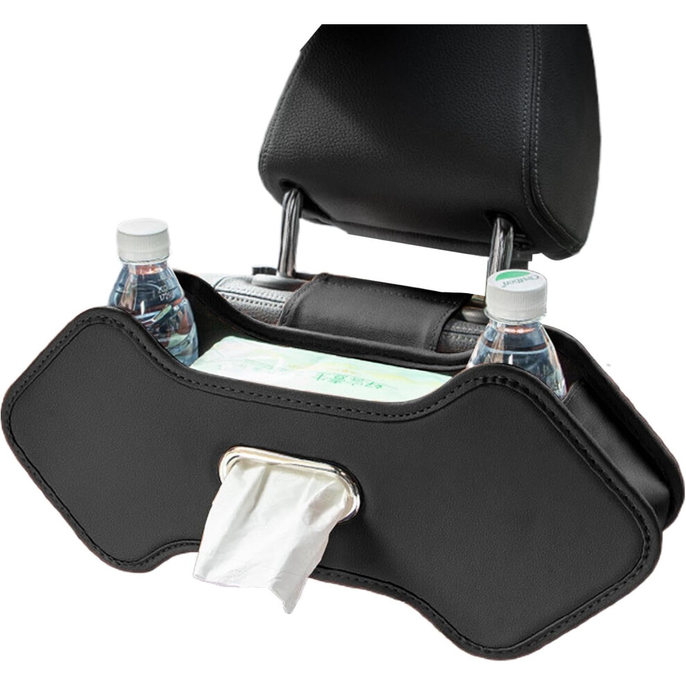 (Black) Car Organizer Bag Back Seat - Headrest Tissue Seat Organizer Storage Box - Double Hooks Multi-Function Car Organizer with Cup Holder for Car