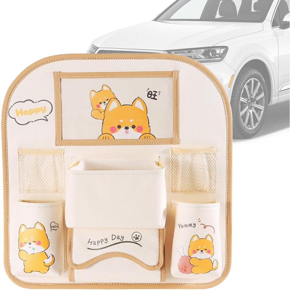 (A) Back Seat Car Organizer - Puppy Cute Backseat Organizer,Car Seat Organizer with Multiple Pockets, Car Travel Supplies for Water Bottles Snacks Pho